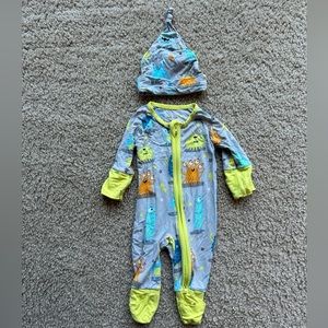 VGUC Little Sleepies Monster Mayhem Preemie Bamboo Zippie Footie Pajamas and Hat